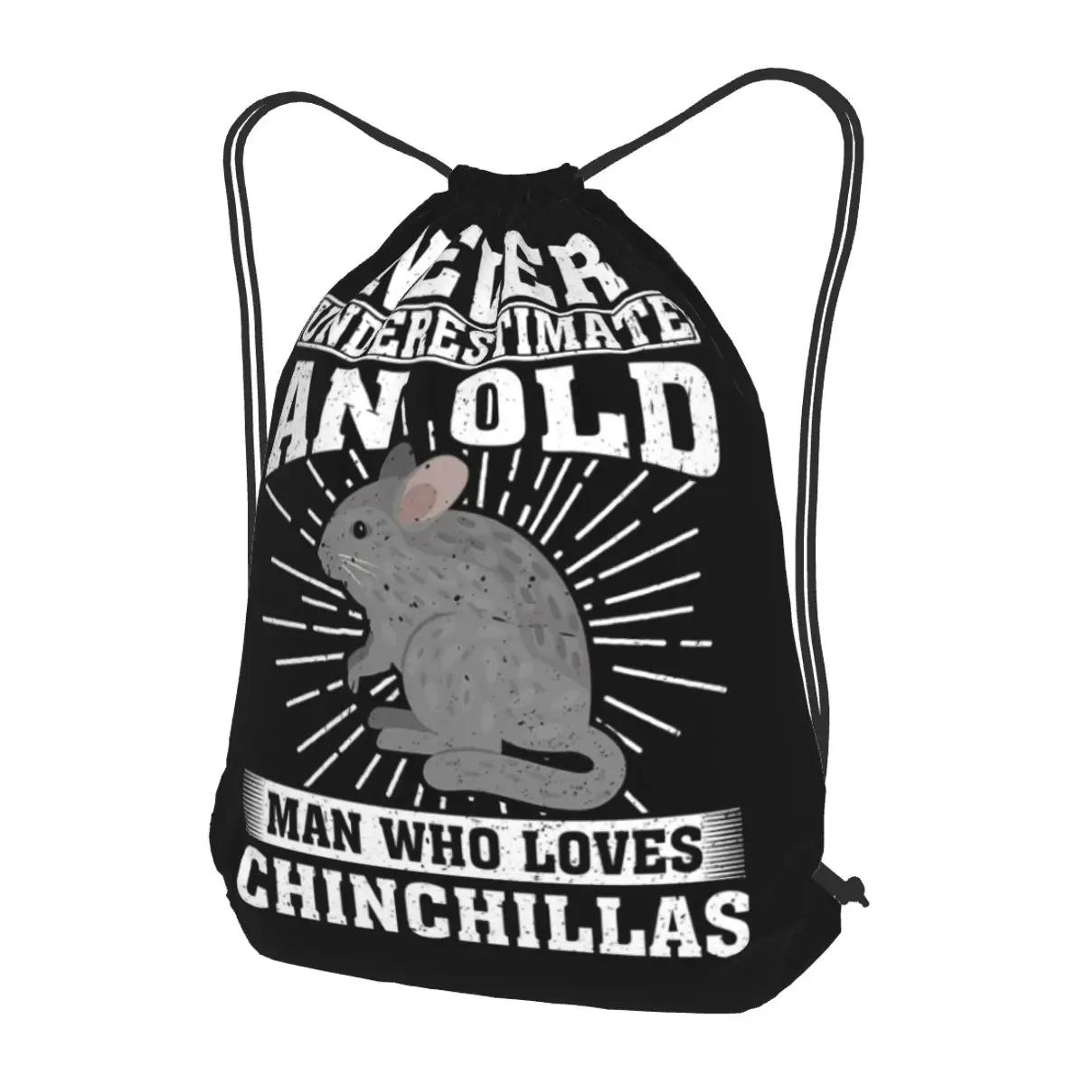 

Old Man Who Loves Chinchillas Backpacks Portable Drawstring Bags Storage Bag Book Bags for Man Woman School