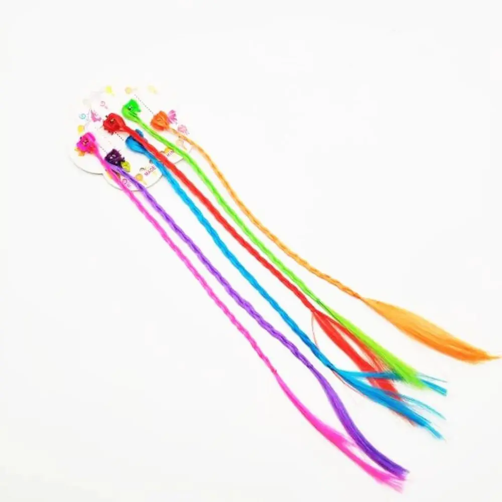 

Synthetic Natural Kids Clip on Children Twist Braid Headwear Tinsel Sparkle Silk Wig Fake Hair 6pcs/set Girls Colorful Wigs