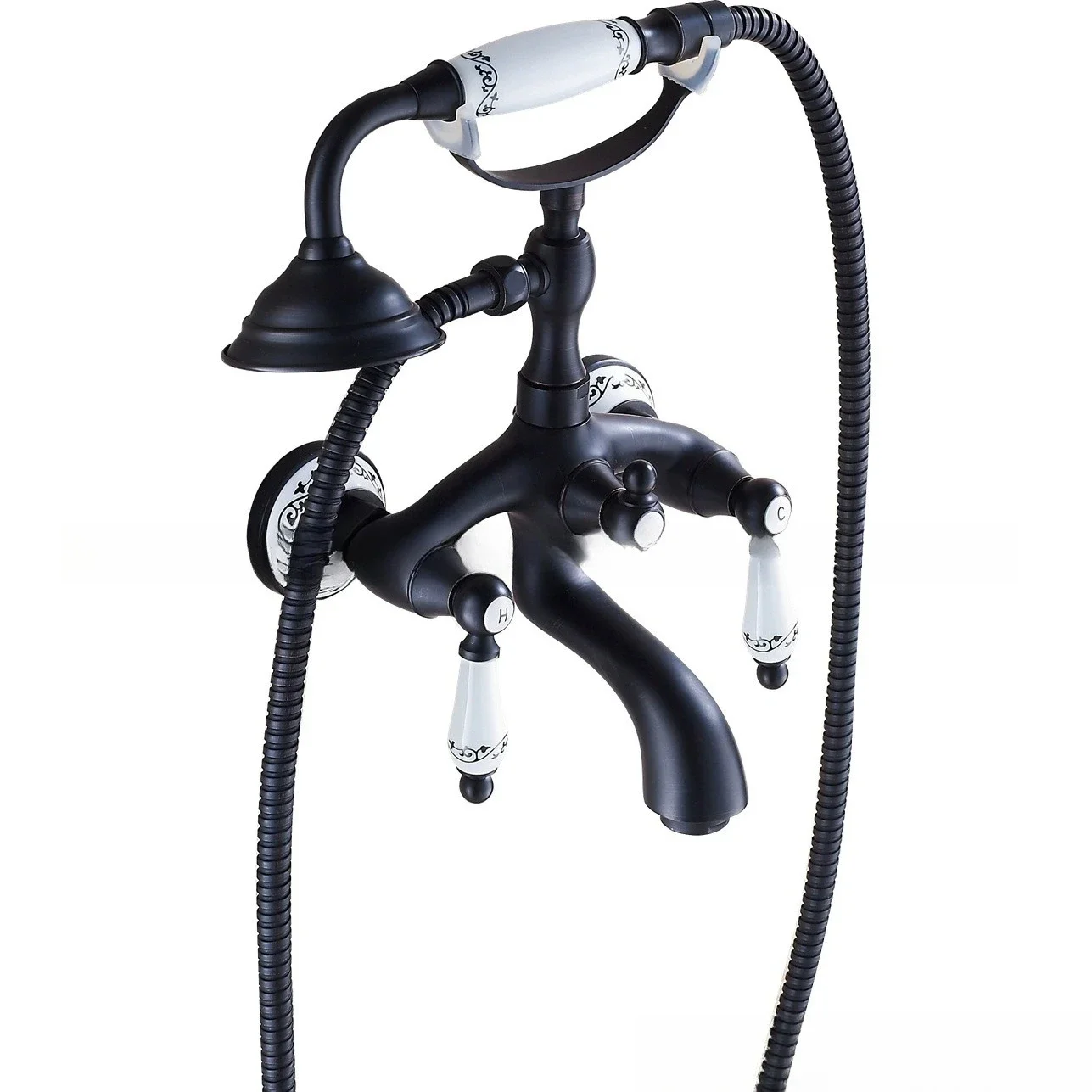 

Wholesale Classic Luxury Black Bronze Shower Faucet Set, Blue and White Porcelain Base Handheld Shower, with Bracket