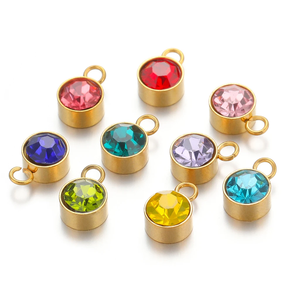 20Pcs Stainless Steel Multicolor Birthstone Charms Zircon Pendants for DIY Exquisite Jewelry Necklace Making Earrings Components