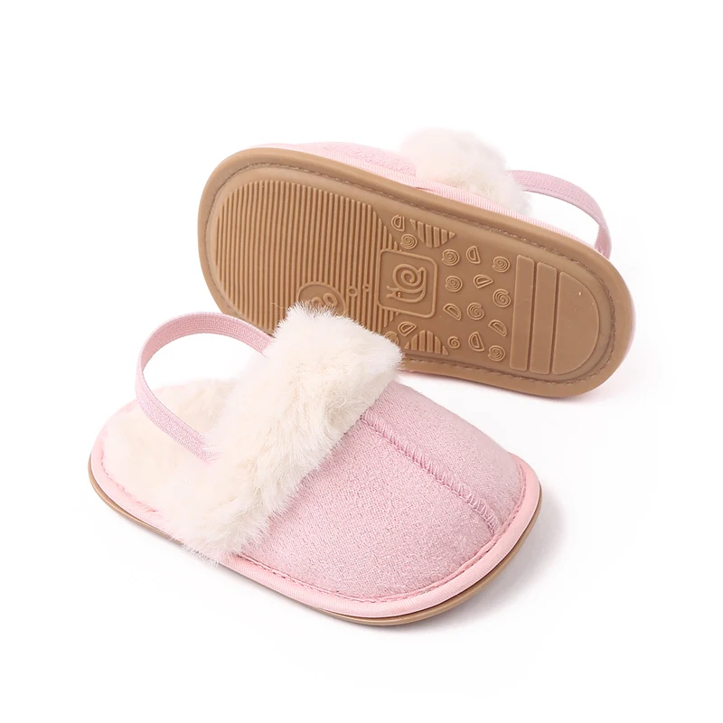 SUNSIOM Fluffy Baby Slides Slippers Soft Plush Warm Non Slip House Shoes for Toddlers Boys Girls Winter Indoor Outdoor