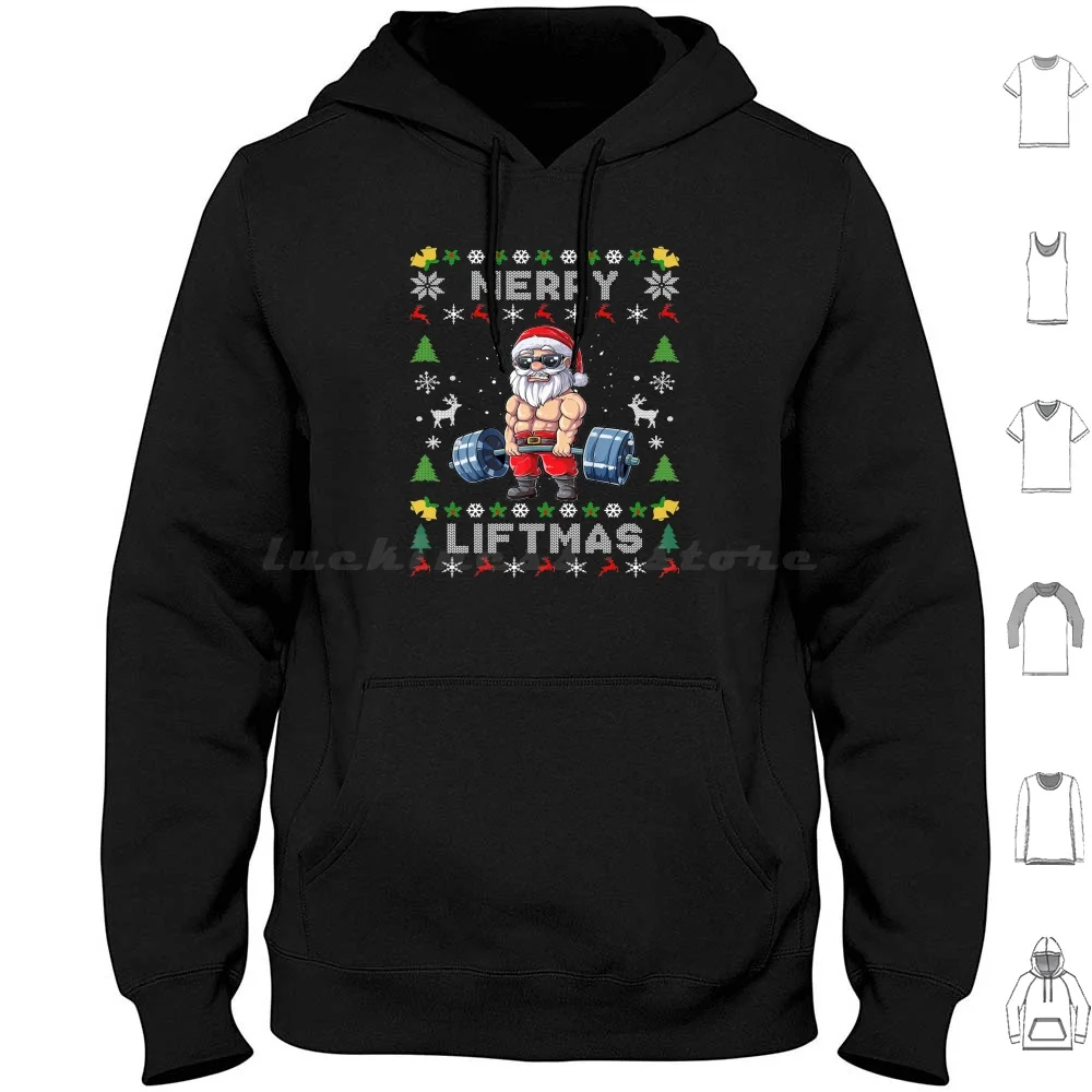Feliz Liftmas Hoodies Manga Longa Feliz Liftmas Santa Feio Treino de Natal Engraçado Ginásio Besta Suéter Feio Papai Noel