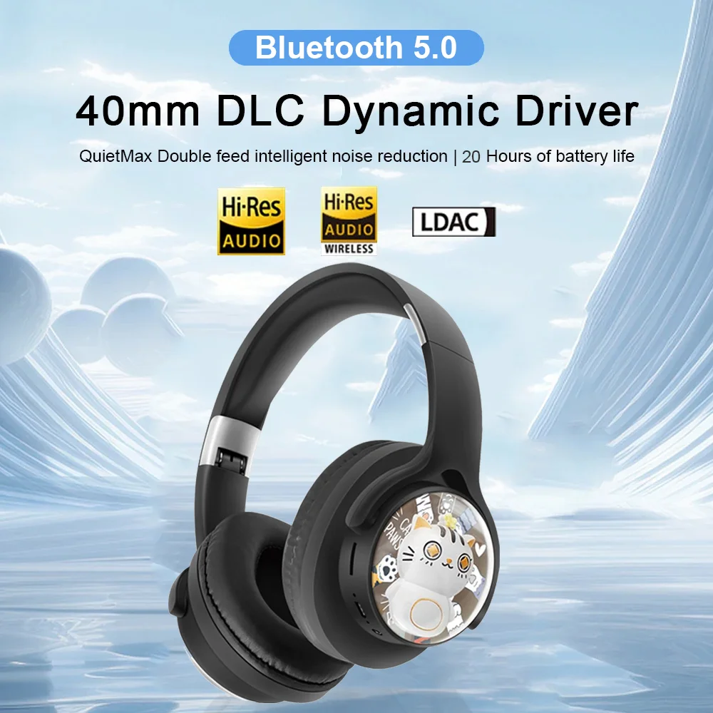 2024 New Headworn Bluetooth 5.0 Earphones Space Capsule Design RGB Luminous Hifi Stereo Headset with Mic For Children Girl Gift