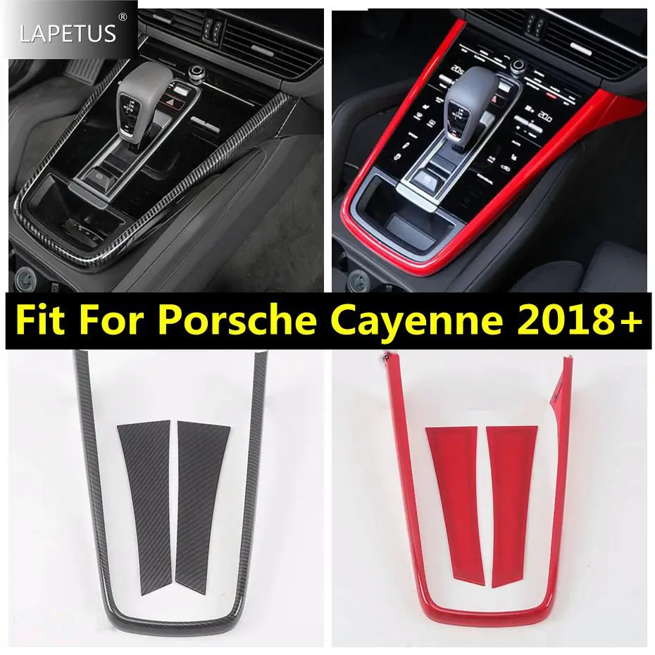 

Auto Central Control Gear Box Shift Panel Decor Frame Cover Trim For Porsche Cayenne 2018 - 2023 Carbon Fiber / Red Accessories