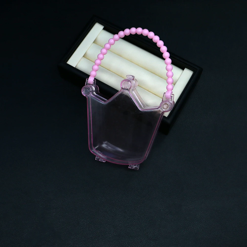 3pcs Fashionable Crown Handbag-Shaped Transparent Plastic Jewelry Packaging Box 80x82mm Small Bead Craft Accessory Storage Box