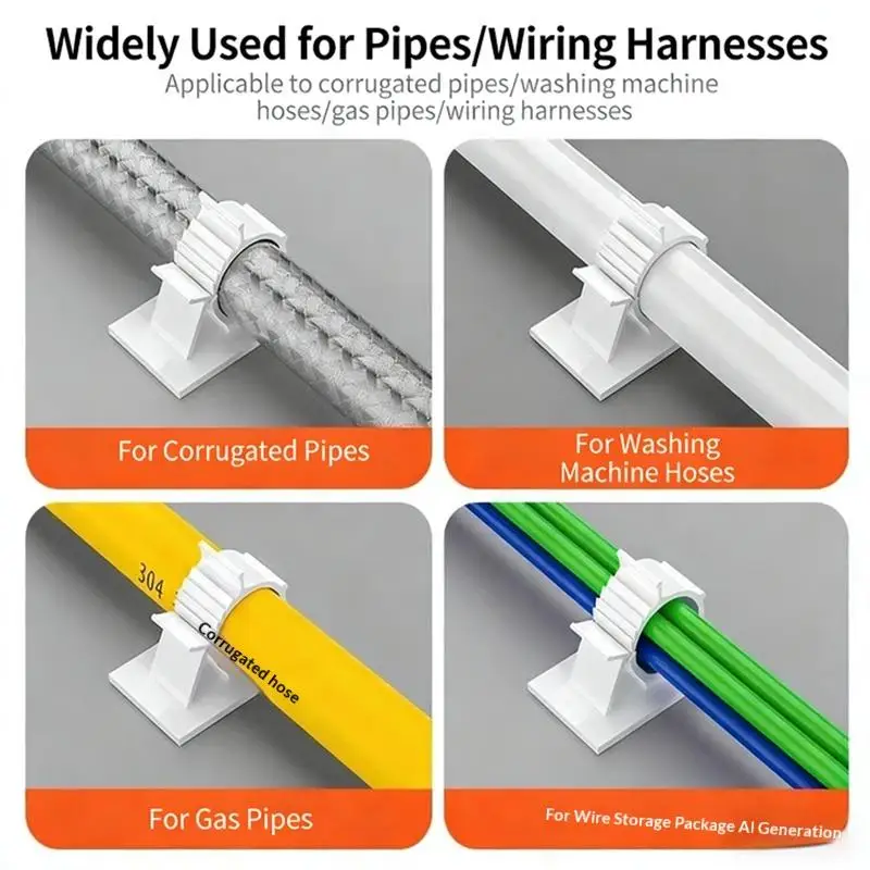 ~5 Pcs Adjustable Self-Adhesive Cable Organizer Clips Wire Ties Mounts Clamps Hook Curtain Rod Brackets Nail-Free Pipe Holder