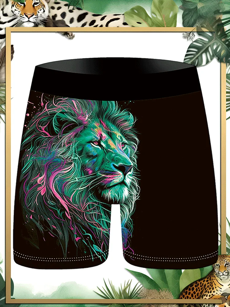 Lion Realistic Pattern Printed Boxing Shorts Knitted Elastic Moisture Absorbent Breathable Men Soft Light Skin Men's Underwear