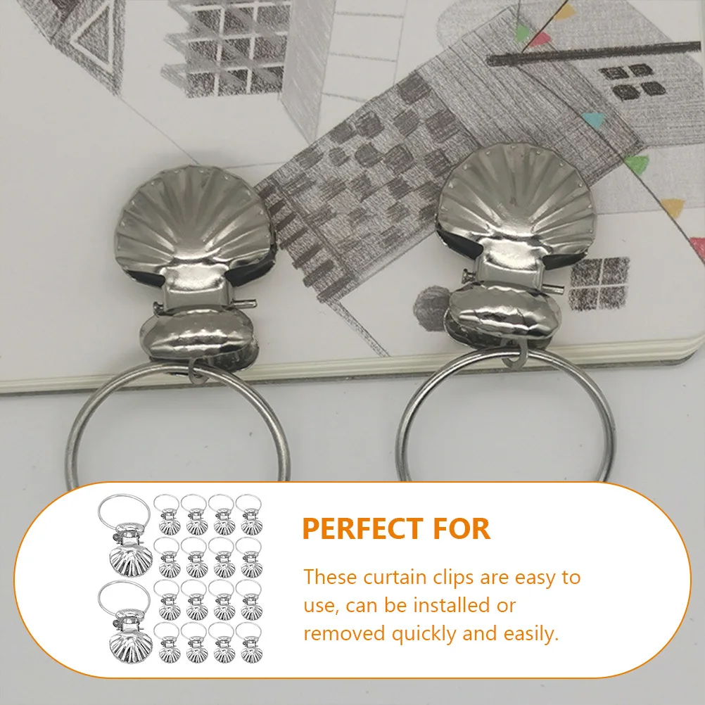 

50Pcs Curtain Rings Shell Clips Metal Drapery Hangers for Shower Curtain Sock Holder Slide Easily No Burrs Safe to Use
