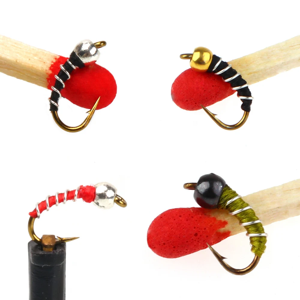 9 or 12pcs 18# Hook Brass Beadhead Zebra Midge Fly Trout Nymph Midge Pupae Buzzer Larva Tying Hook Trout Fishing Fly Lure Bait - view 3