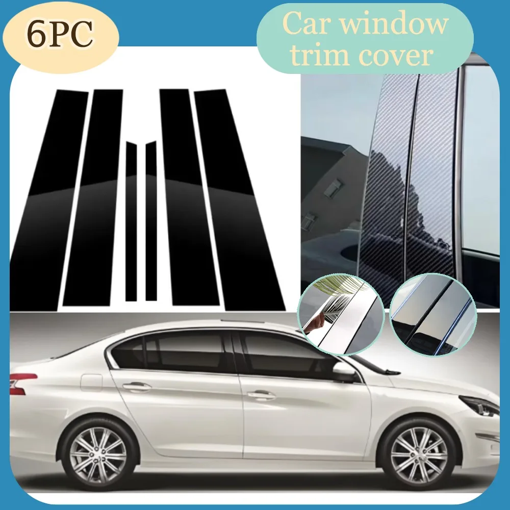 

6pcs Gloss Black Pillar Posts Silver Carbon Fit For Peugeot 408 2014 2015 2016-2023 Window Decor Door Side Mouliding Trim Cover
