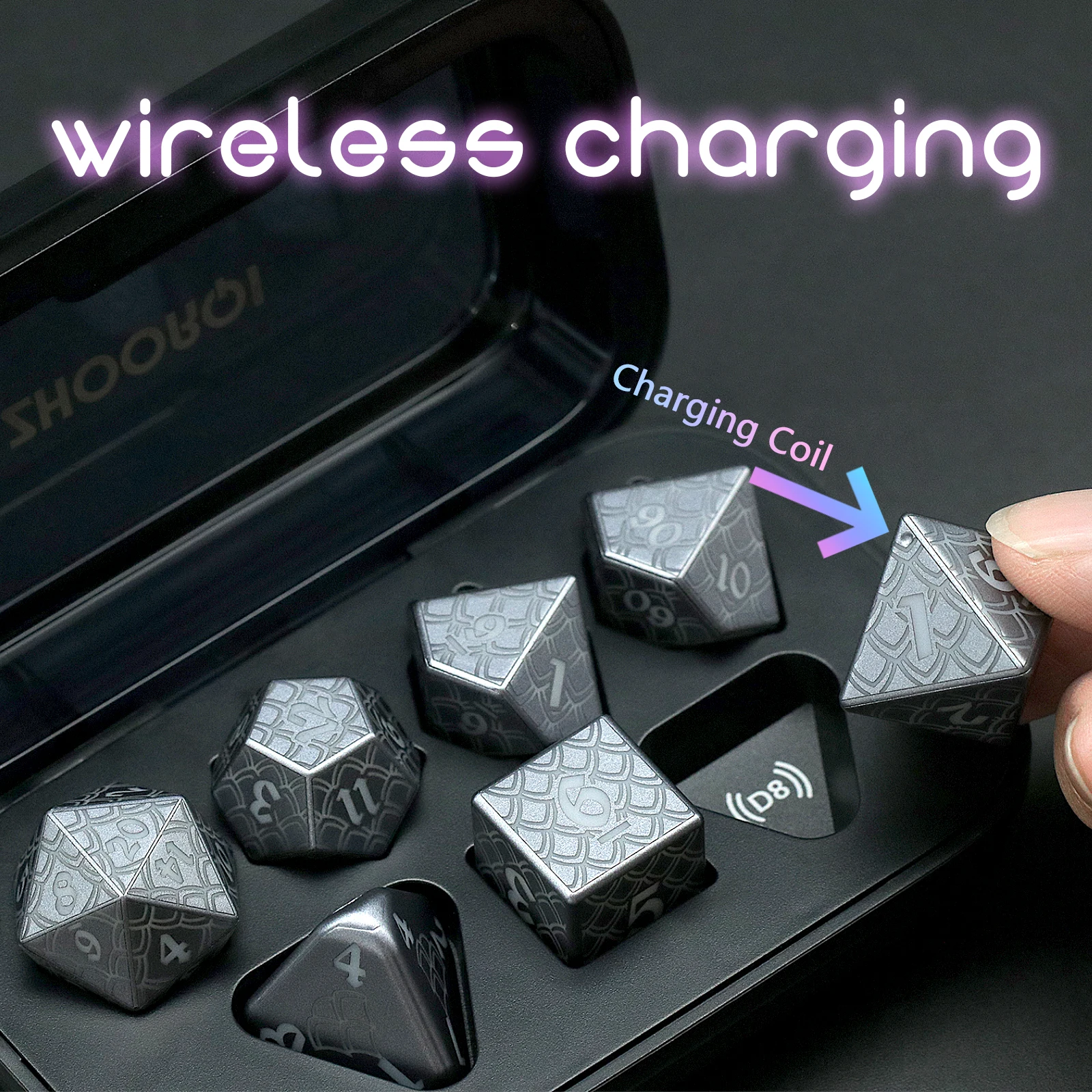 LED Dice Wireless Charging, DND Dice Dragon Scales Dice Rechargeable, ZHOORQI RGB Light up Dice