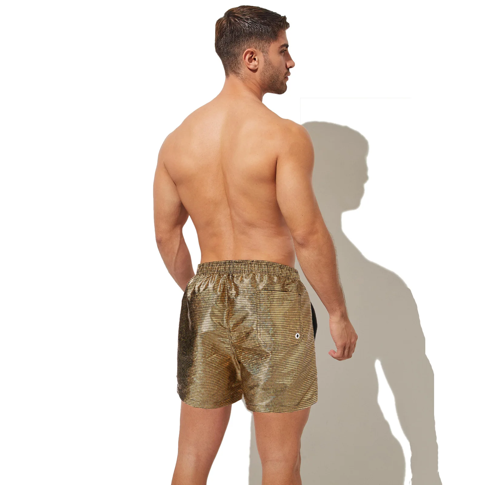 Mens Summer Beach Shorts Loose Fit Shinny Swimming Boxer 100% Polyester Plaid Underpant Casual Surfing Trunks Board Short