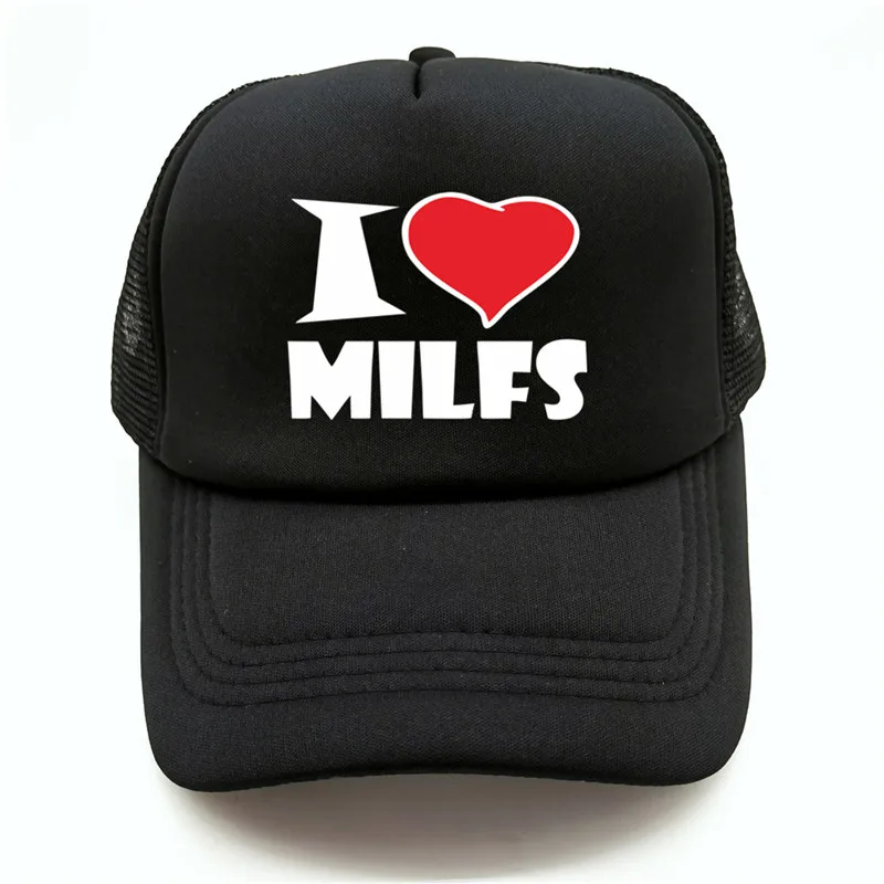 I Love MILFS Men Trucker Caps Summer Cool Funny Humor Hat Baseball Cap Unisex Outdoor Mesh Net Caps