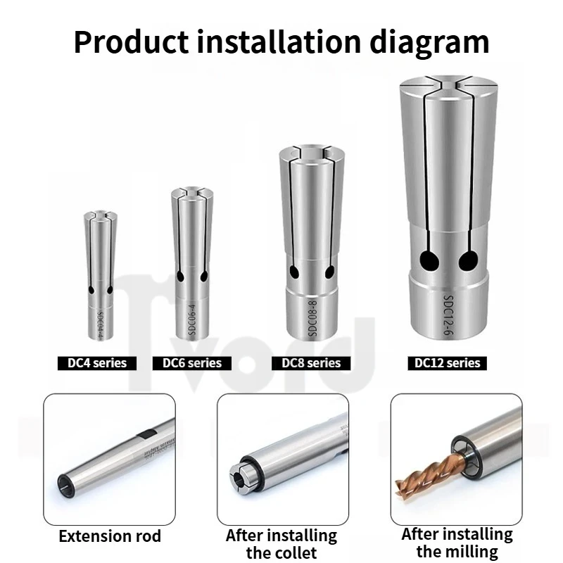 DC4 DC6 DC8 DC12 SDC6 SDC8 SDC12 Spring Clamp Set Collet Chuck Collet Pull Back SDC DC Collet 0.005mm view 2
