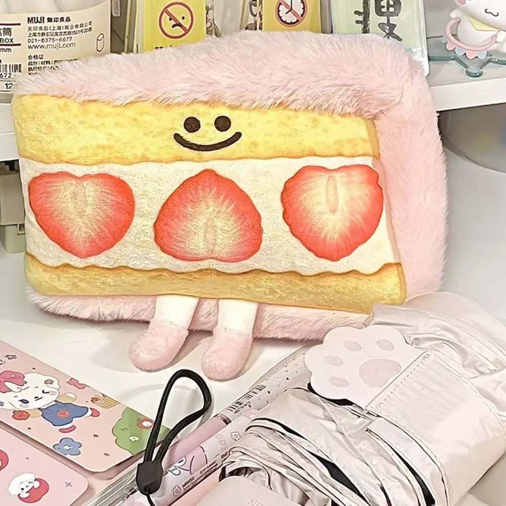 Strawberry Sandwich Pencil Case Large Capacity Bread Plush Pencil Cases Creative Kawaii Plush Pencil Bag Children