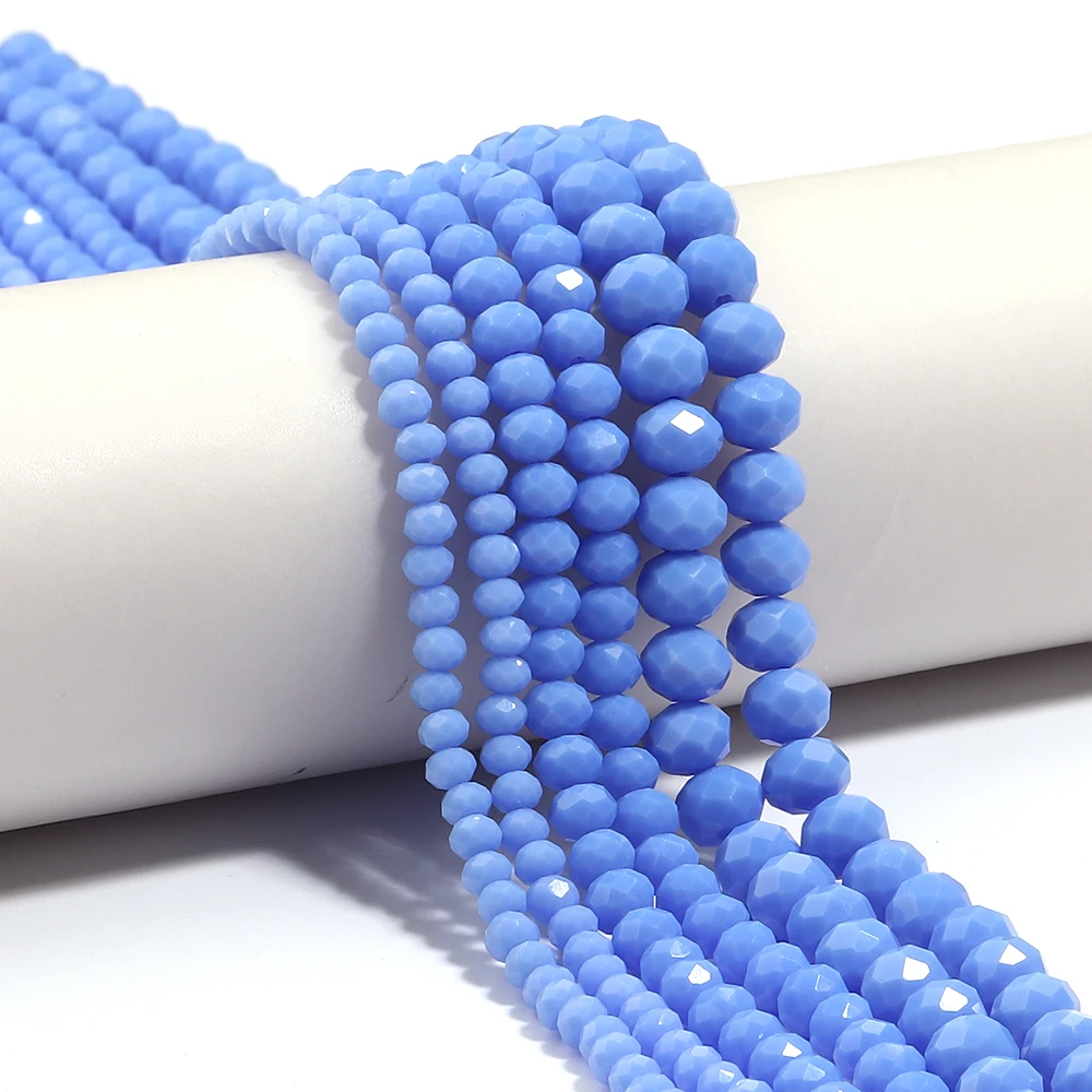 1 Strand 4/6/8mm Faceted Porcelain Crystal Beads Light Blue Glass Loose Beads For Jewelry Making DIY Necklace Bracelets Findings