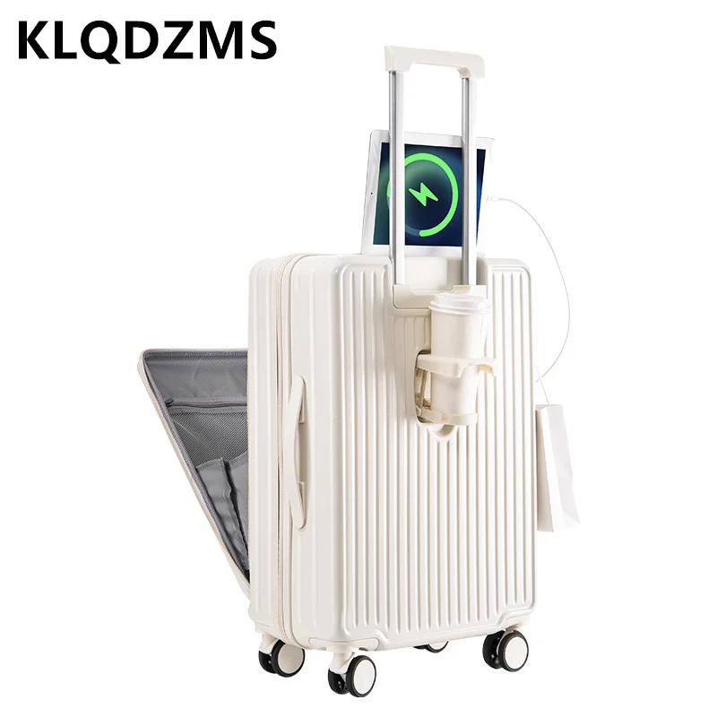 KLQDZMS-Valise de transport pour ordinateur portable, 20 pouces, chargement USB, valise d'embarquement 22 "24", ouverture avant, valise à roulettes ABS + PC 26 "28"