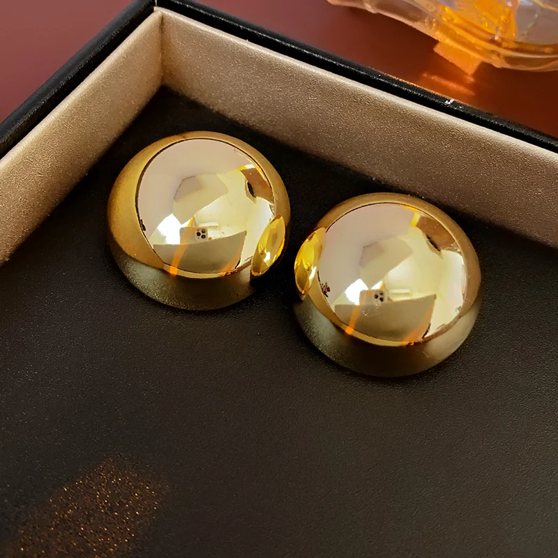 Punk Smooth Round Earrings For Women Big Ball Metal Stud Earrings Classic Gold Color Geometric Earrings Vintage Ear Jewelry image 4