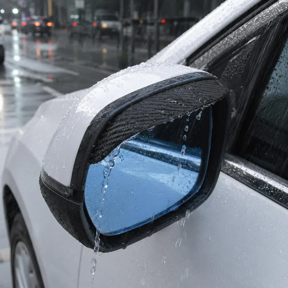 Car Side Mirror Rain Eyebrow Carbon Fiber Texture Sun Shade Shield Flexible PVC Weather Protection Shield Auto Decor Accessories