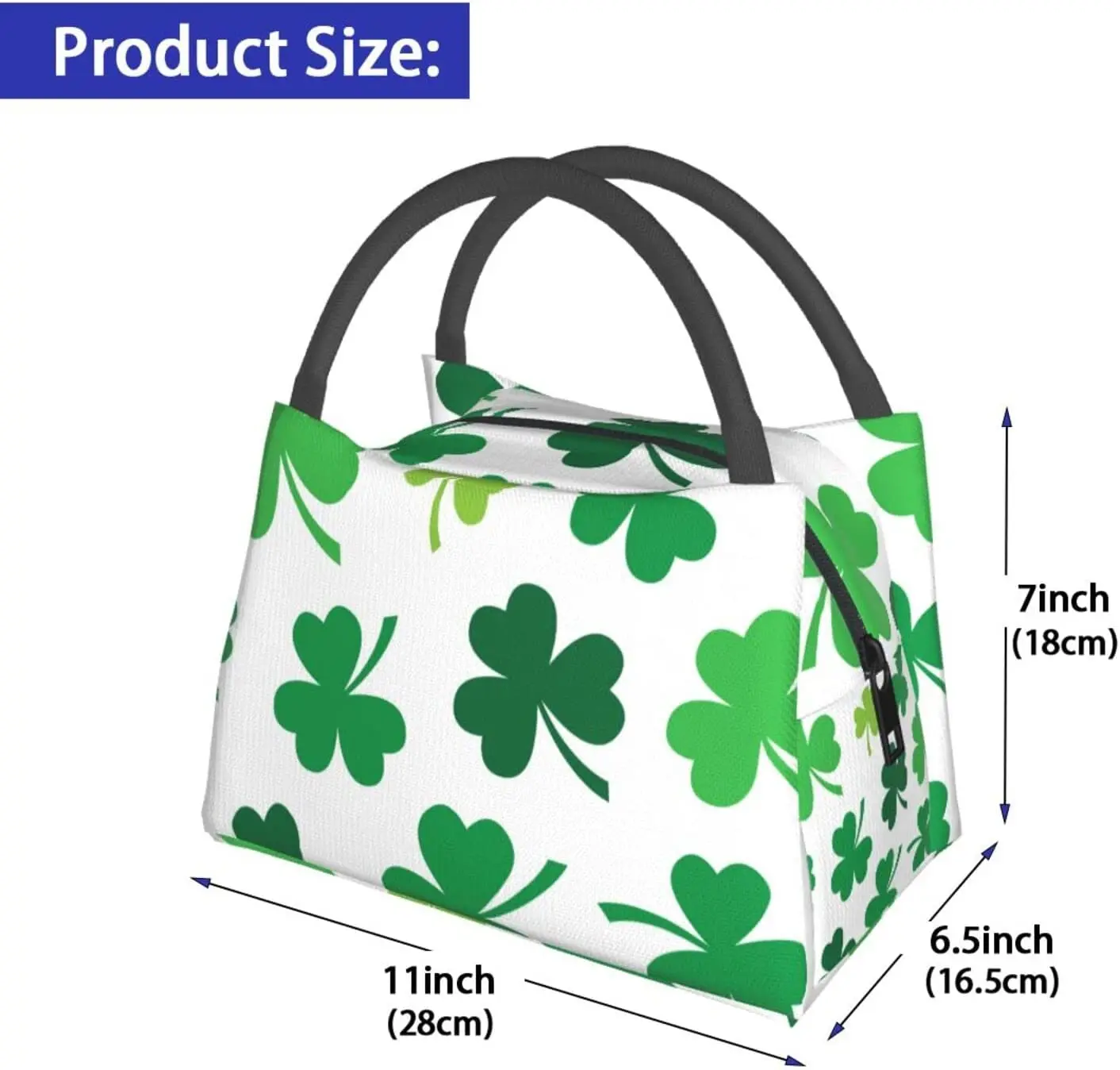 St Patrick'S Day Shamrock Four Leaf Insulated Lunch Bag Reusable Large Lunch Box Food Cooler Storage Tote for Work Travel Picnic