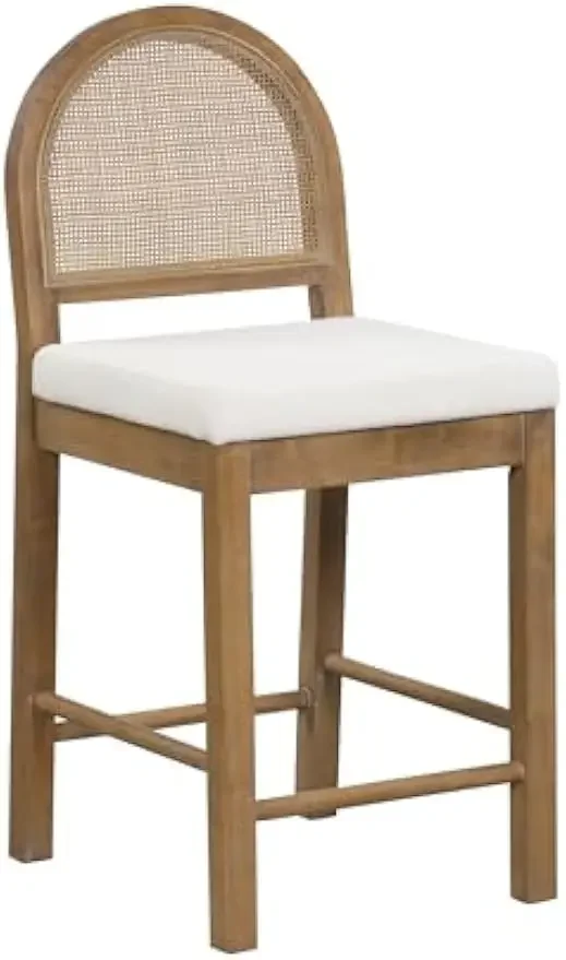 Nathan James Bailey Boucle Upholstered Rattan Bar Stool , Light Brown