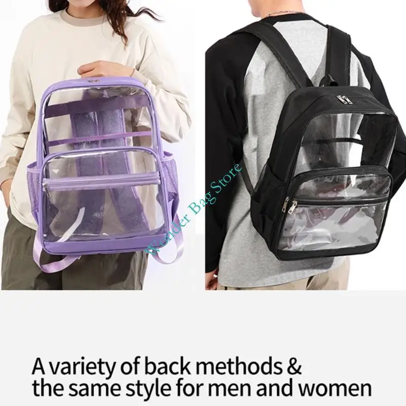 Practical Clear PVC Backpack Unisex Casual Large Capacity School Bookbag Student Travel Shoulder Bag for Outdoor Daily Wear