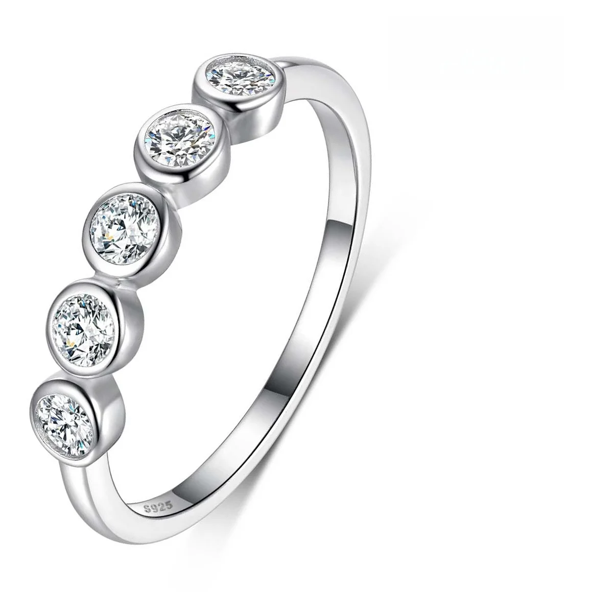 MOVESKI Solid 925 Sterling Silver Five Round Moissanite Ring Hypoallergenic Fine Jewelry For Women Daily Wear