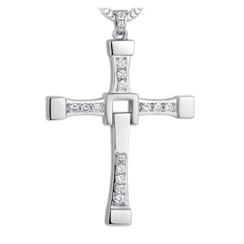 S925 Sterling Silver Cross Pendant Fast And Furious Movie Necklace For Men Women Gift