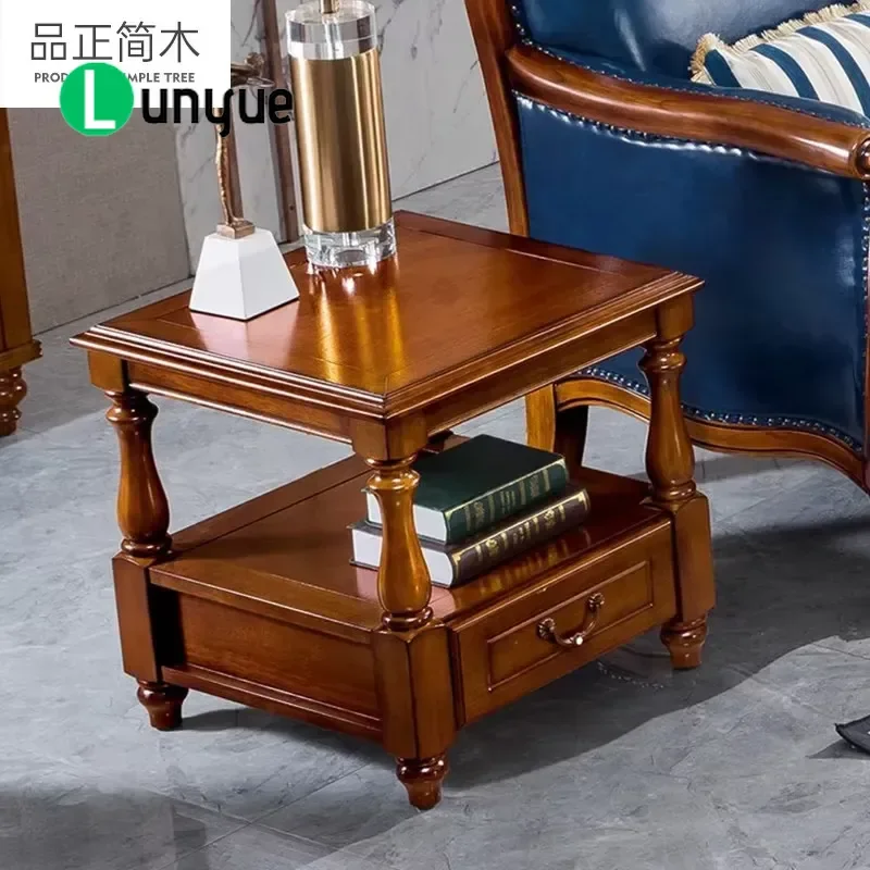 American Solid Wood Small Side Table with Drawers Walnut Color Nightstand End Table for Living Room Bedroom Apartment Home