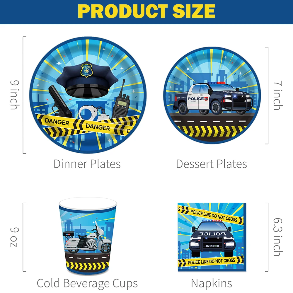 警察パーティーの装飾品、食器、紙皿、カップ、ナプキン、誕生日 - Car Accessories Banner のレビューと価格
