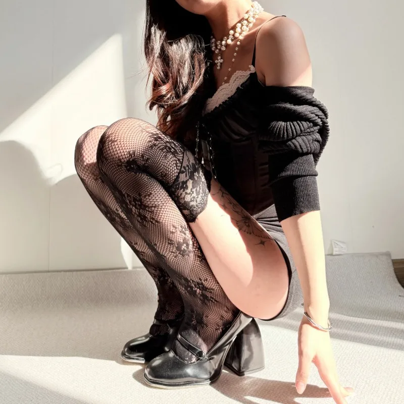 Mashed Taro Purple Floral Thigh Socks Lace Lace Stacking Socks Stockings Rose Pure Desire Ballet Knee Boots Socks