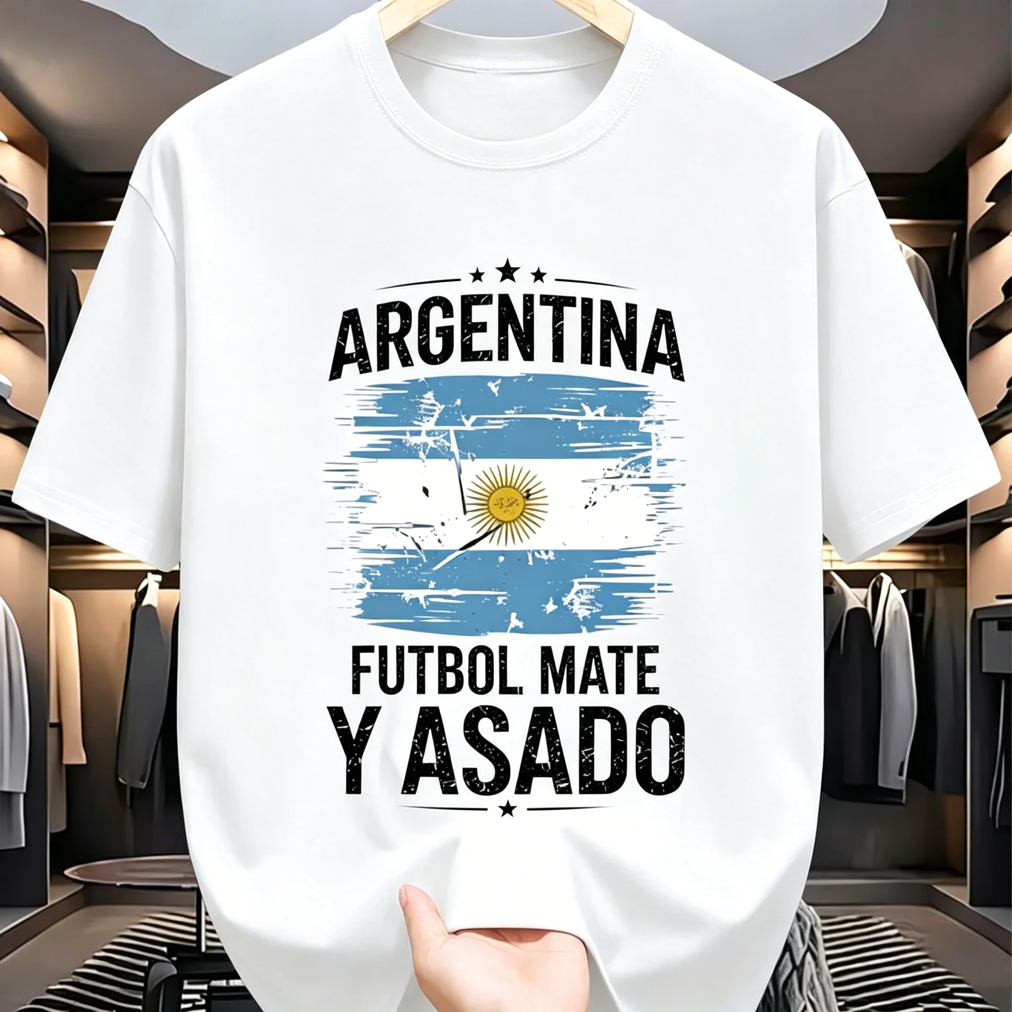 Creative Argentine football culture slogan printed men short-sleeved t-shirt Loose and breathable Daily essential for Argentine