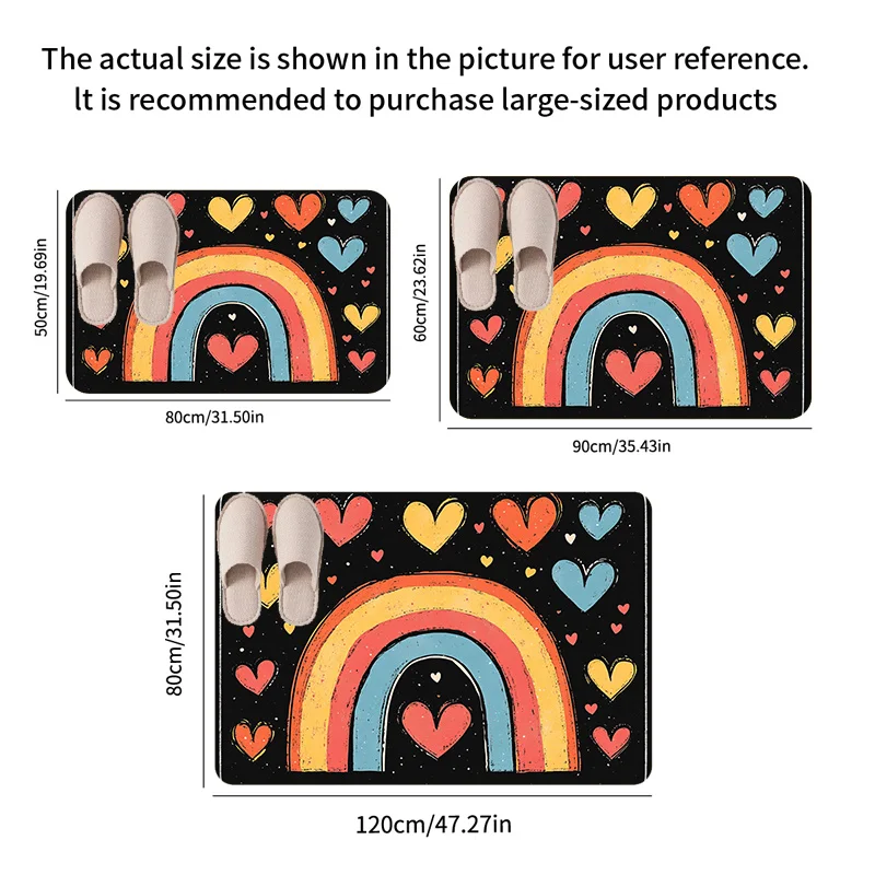 ممسحة سميكة من الفلانيل لعيد الحب - تصميم قوس قزح وقلوب، حصيرة منطقة ماصة غير قابلة للانزلاق للمدخل والمطبخ، #4