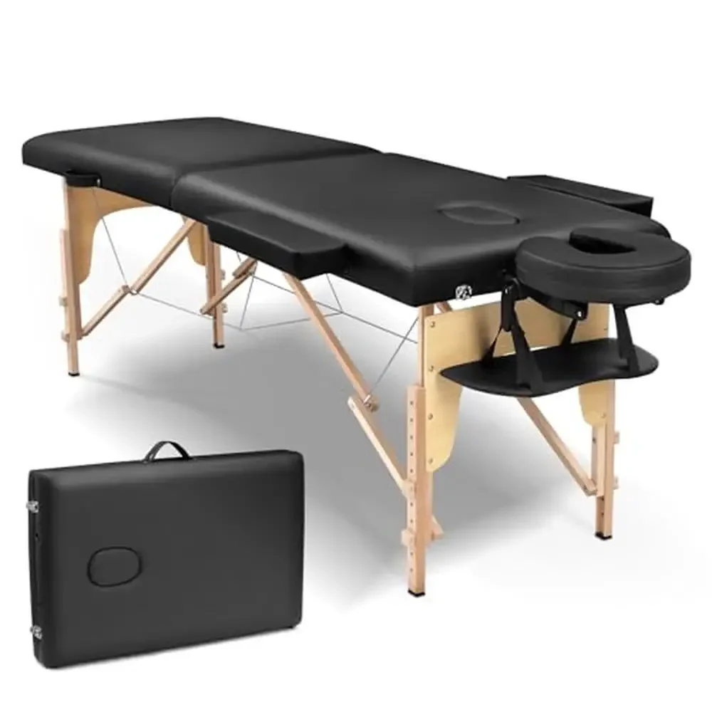 Portable Folding Massage Table Physical Therapy Bed Lightweight Adjustable Black Spa Home Treatment Solution Eyelash Tattoo