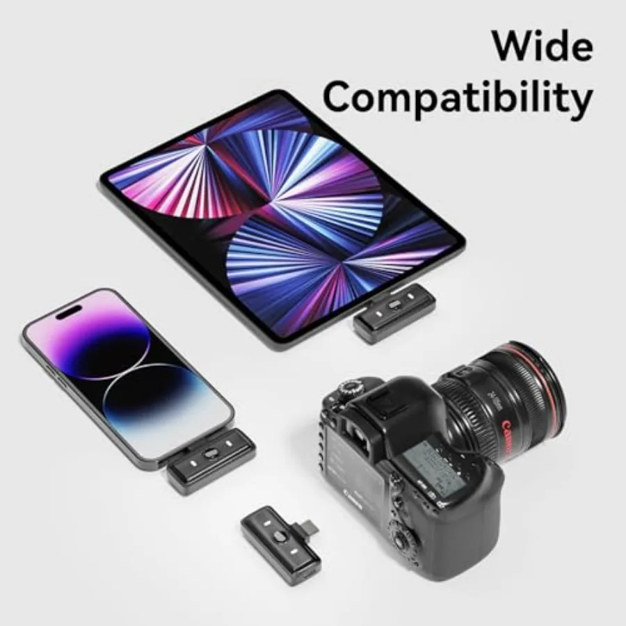 ميكروفون Lavalier لاسلكي لهاتف iPhone Ipad وكاميرا سامسونج والكمبيوتر المحمول مع قابس Lightning USBC HiFi وإلغاء الضوضاء الصوتي الصغير