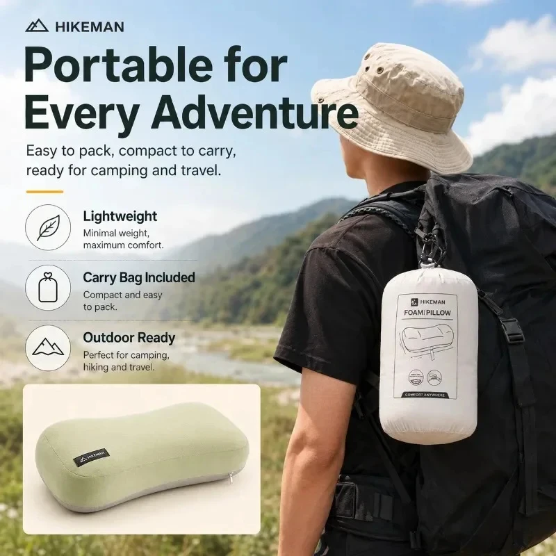 Ultralight Portable Pillow Memory Foam Camping Pillow Slow Rebound Neck Support Removable Washable Cover for Travel Outdoor - view 5
