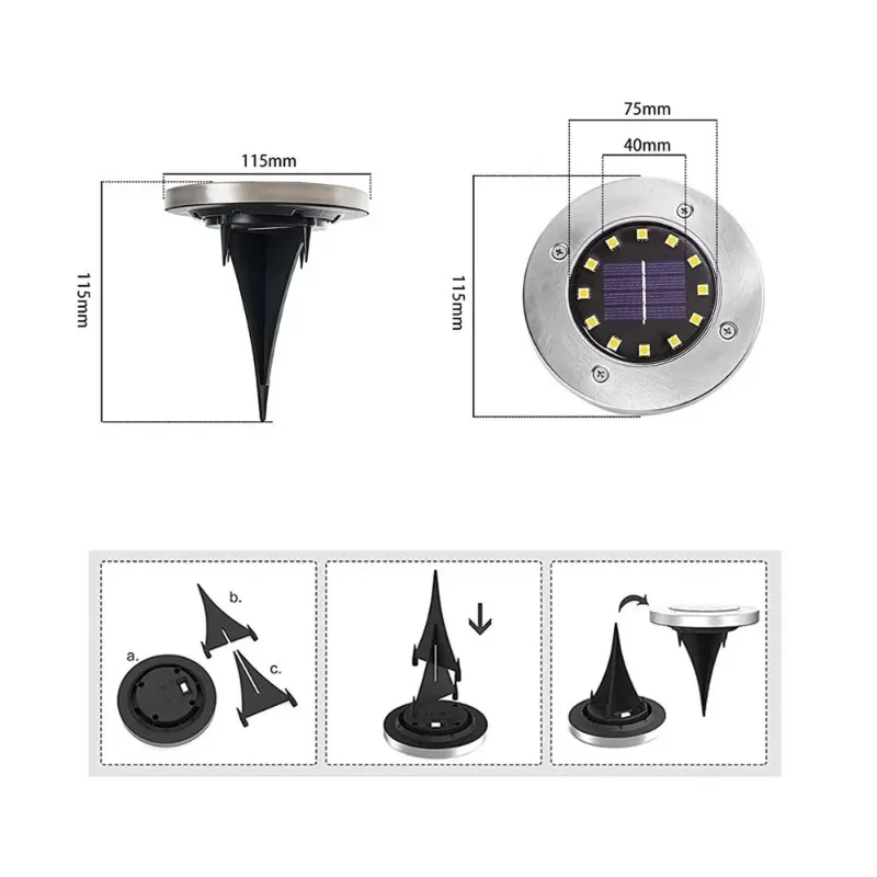 4개들이 태양광 야외 조명 12 LED 태양광 지면 따뜻한 조명 방수 평면 경로 조명 마당 산책로 정원 진입로용