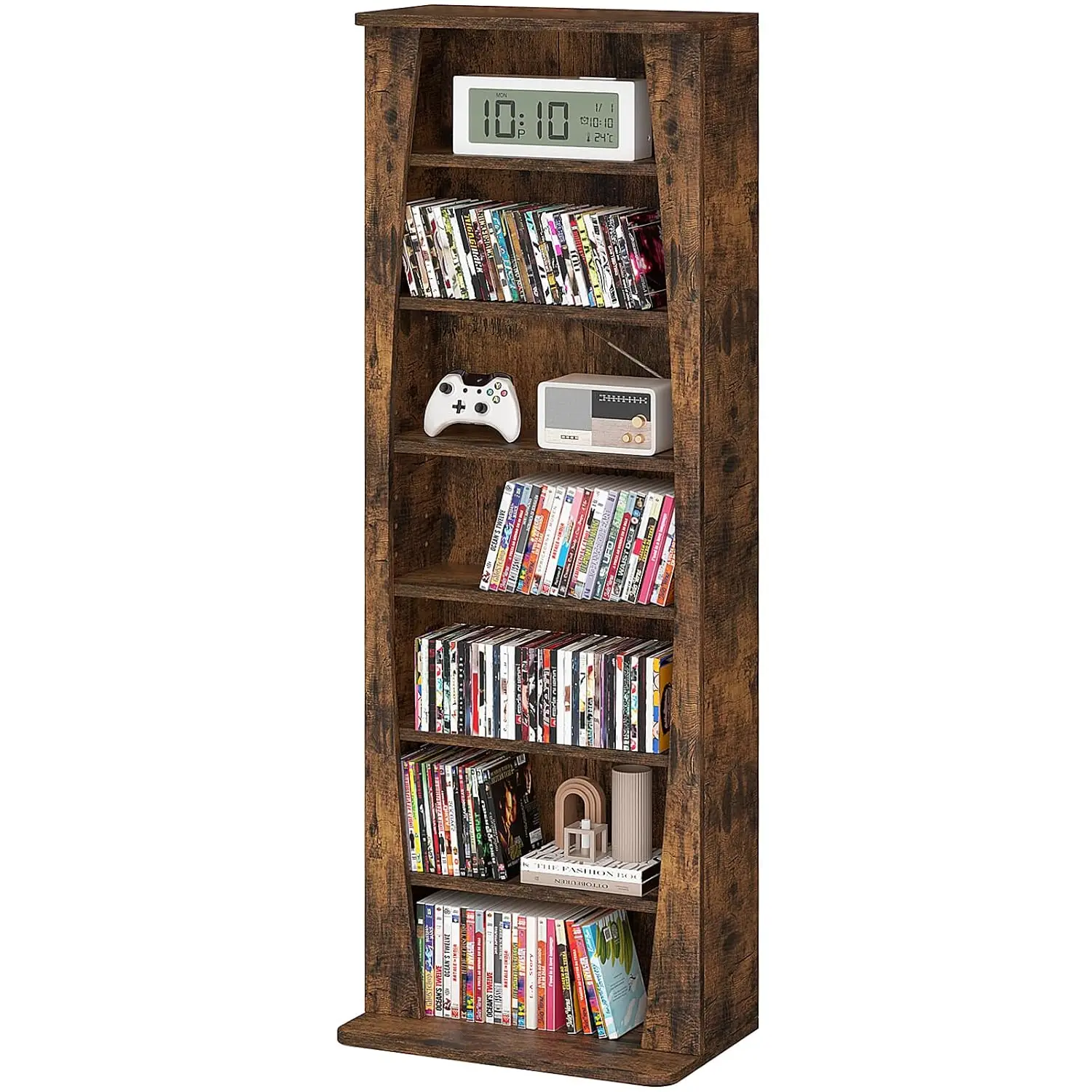 7 Tier Arched DVD Shelf, DVD Rack with Adjustable Shelves, Brown, Customized