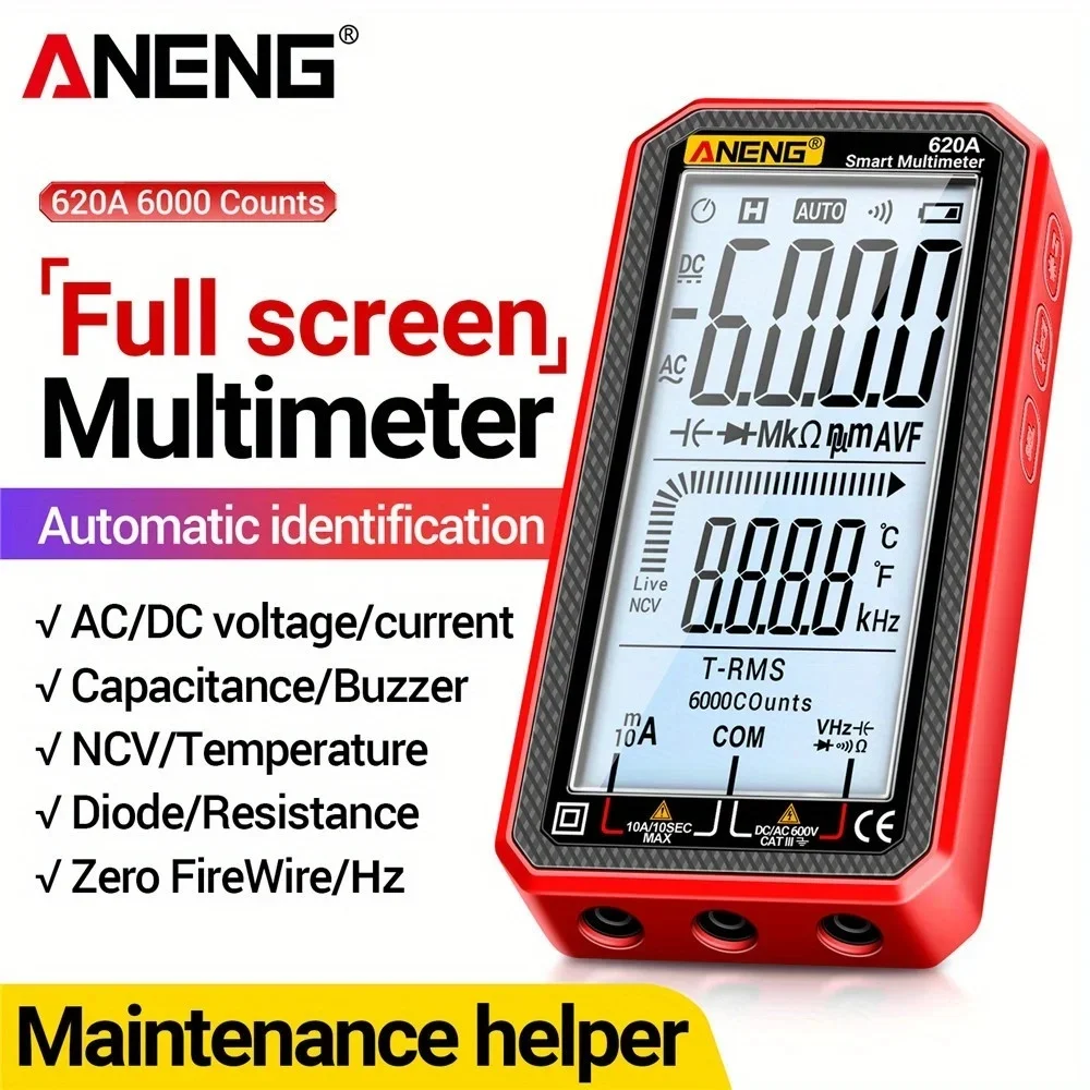 Multimeter Digital Cerdas 620A 6000 Counts True RMS Penguji Transistor Otomatis Pengukur Kapasitansi Listrik Alat Pengukur Suhu dan Resistansi