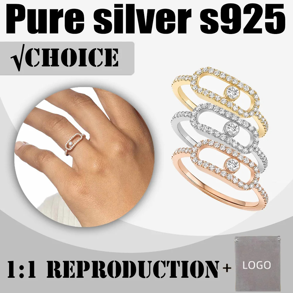 

2024 New Sterling Silver s925 Messi MOVE UNO Series Large Set Diamond High Luxury Shining Sliding Diamond Women's Ring