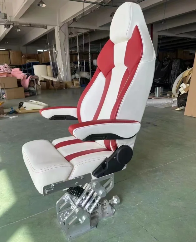 Deluxe Marine Captain Chair - Suspension Shock Absorbing, Adjustable Backrest, Leather Pilot Seat with Aluminum Alloy Base