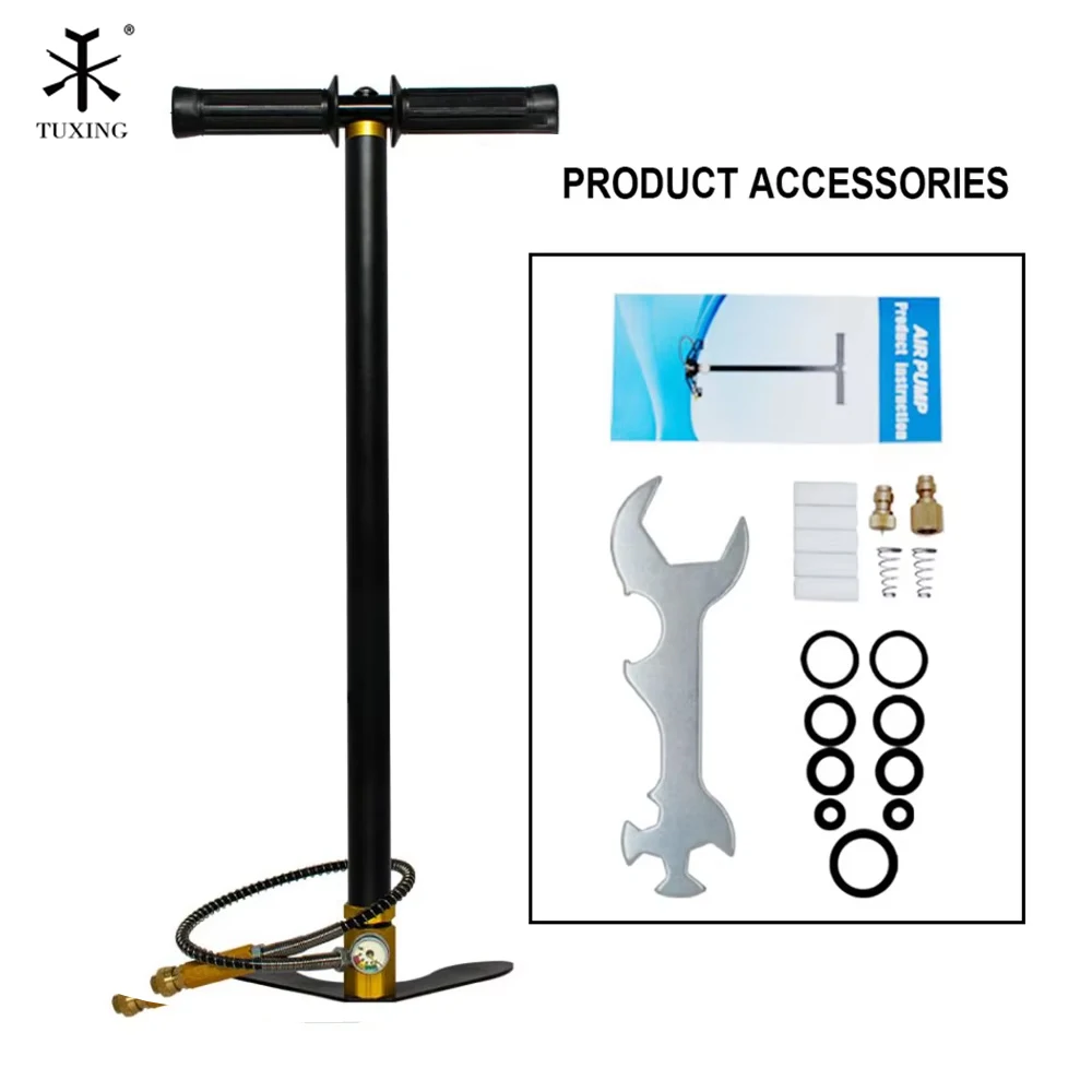 TUXING 300Bar 3-traps PCP-pomp 4500Psi Hogedruk handmatige luchtpomp voor PCP HPA-tank Jacht Auto Fiets Lucht bijvullen Duiken