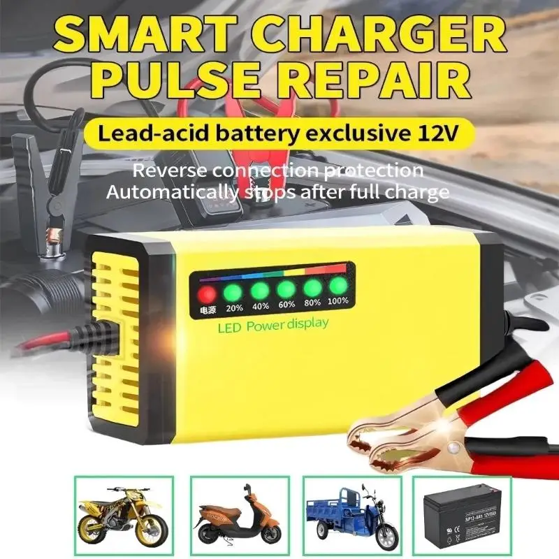 Universal 12V Smart Car Battery Charger Automatic Overcharge Protection for Motorcycle Truck SUV Road Emergency
