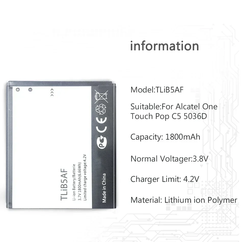 TLiB5AF 1800mAh Battery for Alcatel One Touch OT Pop C5 5036 5036D 5037 5037X 5037A 5037D for TCL S800 S710 Portable Batteries