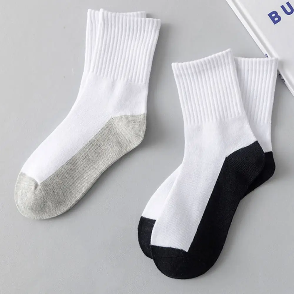 

4/6Pairs Casual Simple Men's Mid-calf Socks Hosiery Breathable Men Tube Socks Non-slip Patchwork Sports Sock Female