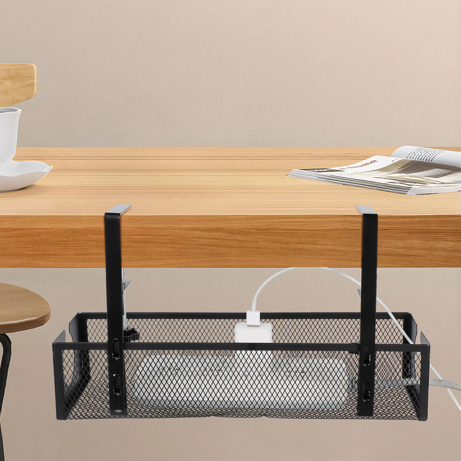 

Cable Management Box Carbon Steel Large Capacity Under Desk Tray Desk Cord Organizer Wire Storage Home Office Workspace Cable