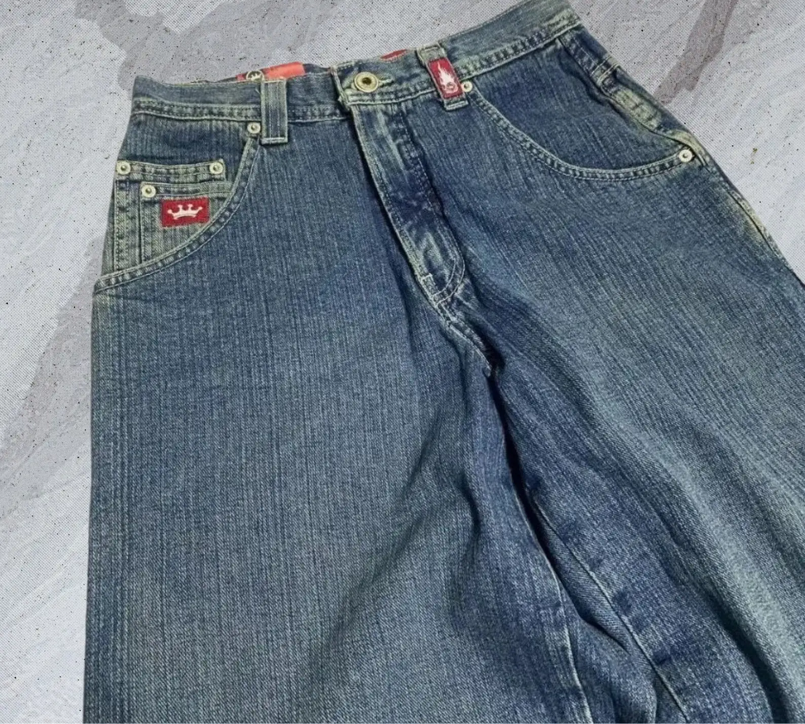 Hip Hop Retro Harajuku Street JNCO Jeans saku bordir Denim longgar celana kaki lebar pria mode baru celana lurus pinggang tinggi