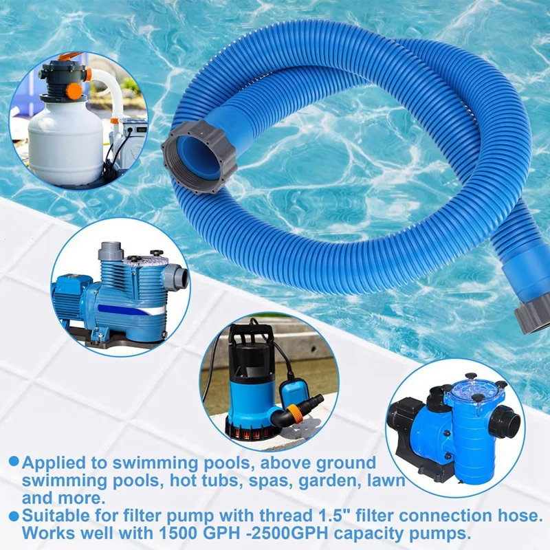 Set Of 2 Pool Hoses, 1.5 Inches Wide And 59 Inches Long, Comes With 2 Hose Adapters, For Above Ground Pools