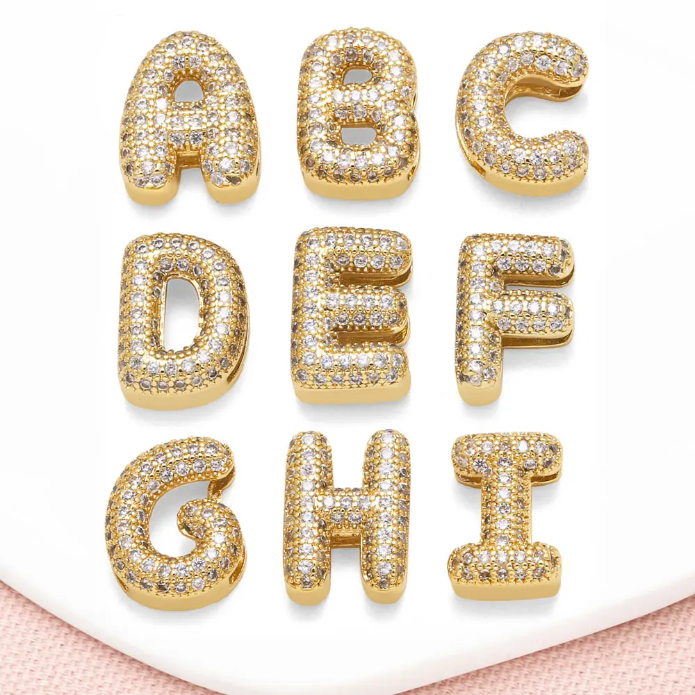OCESRIO White Crystal Small 26 Letters Charms for Bracelet Copper Gold Plated Initial Name Jewelry Making Supplies chma363