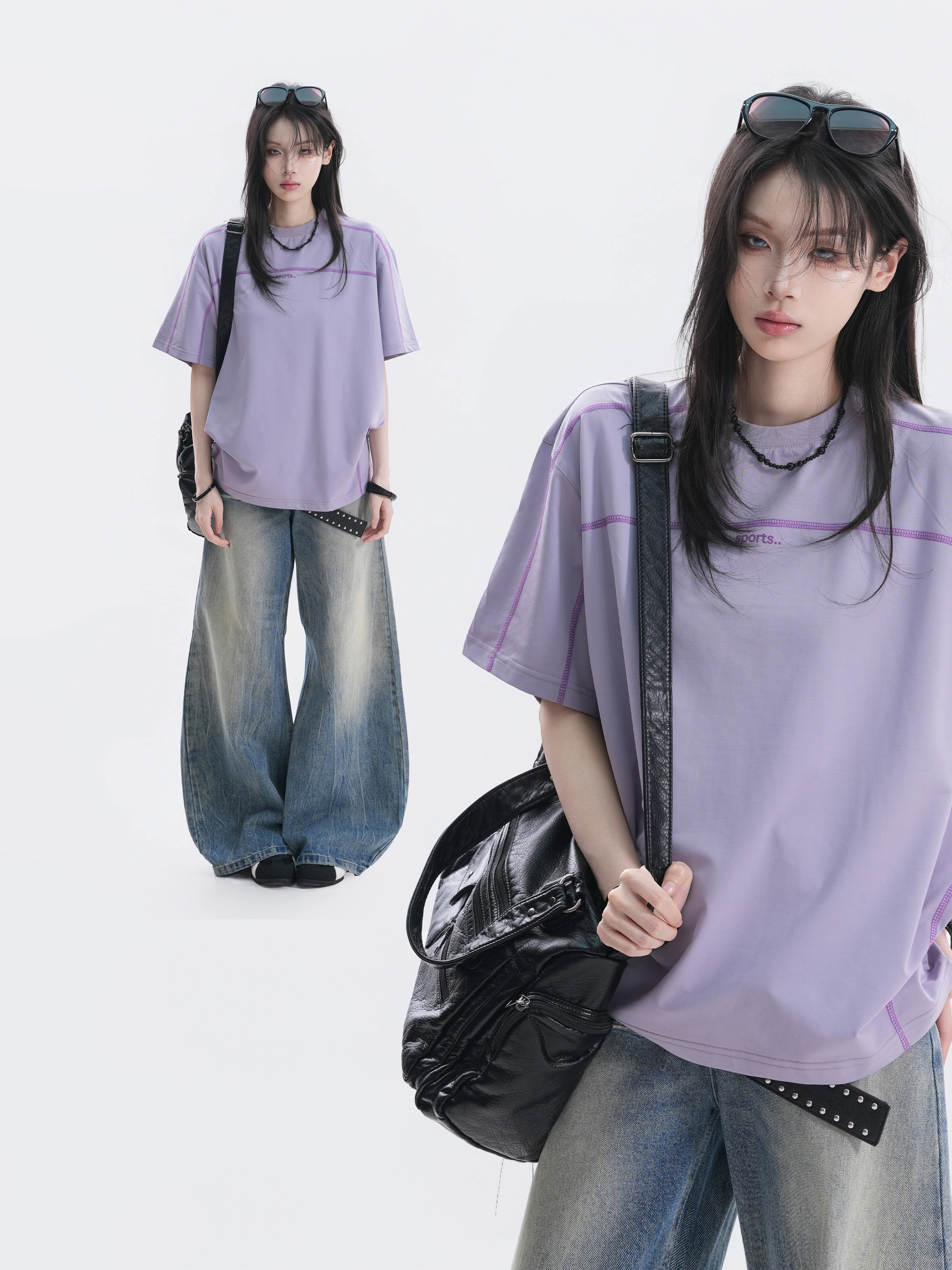 

Summer Outdoor Design Color Block Hassel Line Print Short Sleeve Women's Sporty T-Shirt Street Style Loose Fit Polyester Cott...